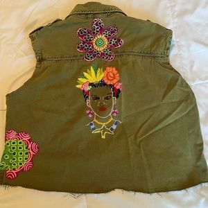 Inspired by Frida Kahlo hand embroidered and embellished vest